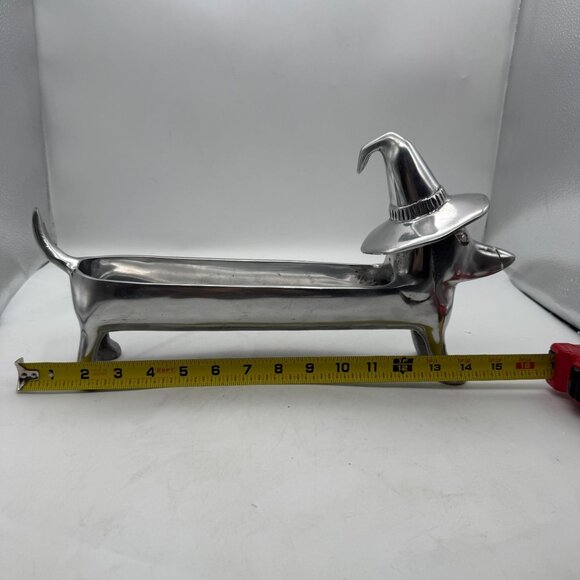 Halloween Dachshund Weiner Dog Witch Silver Metal 3D Candy Treat Serving Tray - Picture 10 of 12